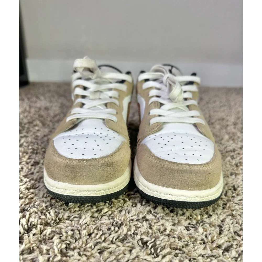 Nike Air Jordan 1 Low DZ5368-201 Patterned Swoosh Tan White Sneakers 4Y/5.5W - Picture 4 of 9
